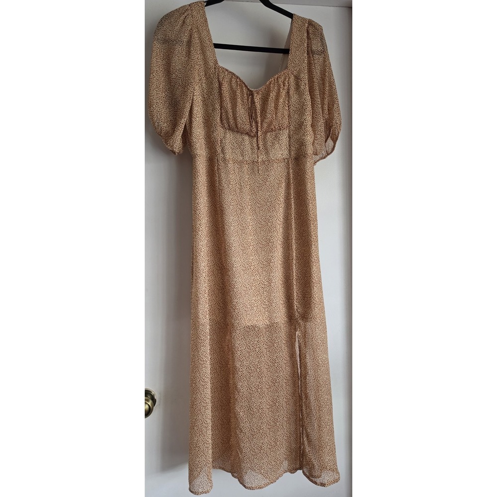 Sienna Sky Midi Dress L Animal Print Tan Brown Scoop Neck Boho Gown Frock